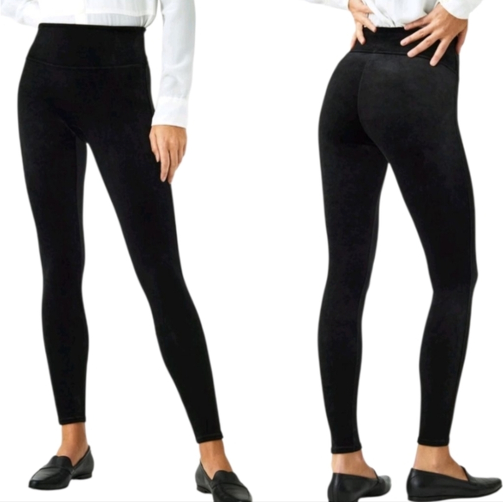 Spanx Womens Black Velvet‎ High Waisted Shaping Leggings Plus Size 2X 2070P